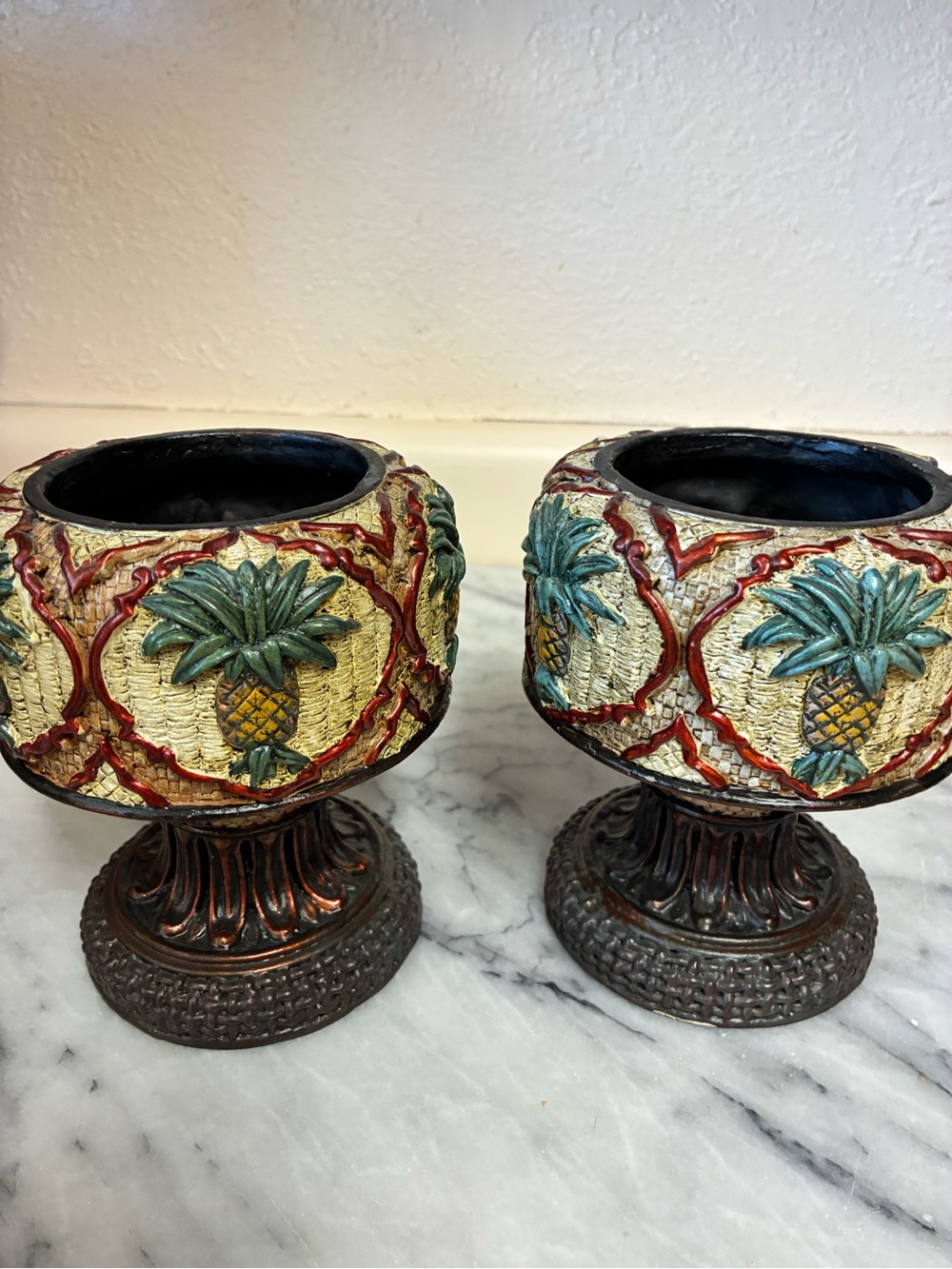 Decorative Pineapple Pillar Candle Holders- Pair